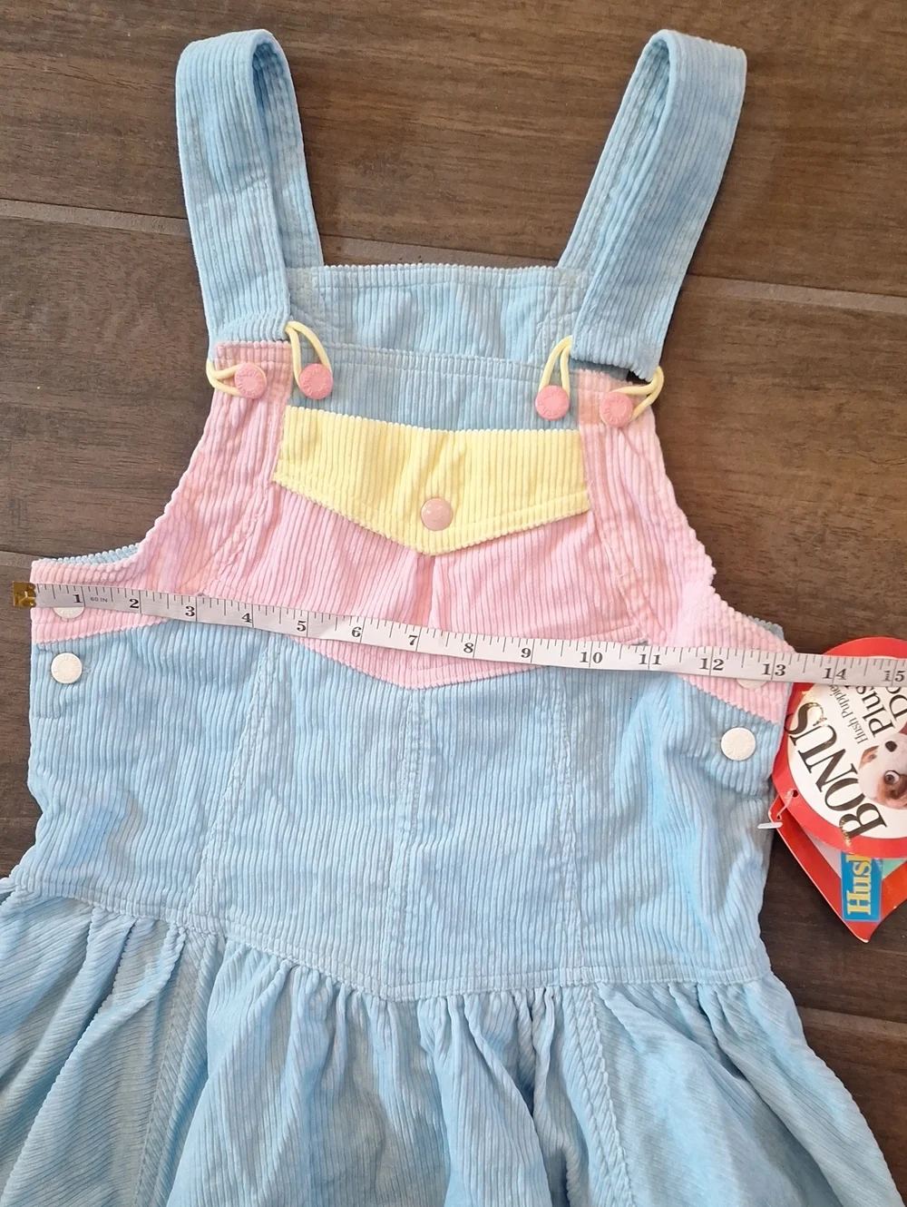 NWT Hush Puppies Old Stock Kids Corduroy Overall Dress Blue Pink Yellow Sz 6X
